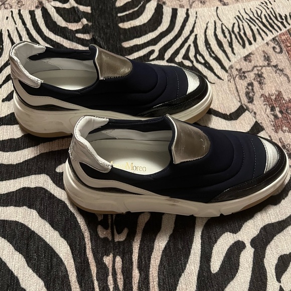 Navy blue platform canvas and leather sneakers - Picture 5 of 5